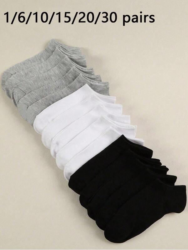 1/6/10/15/20/30 Paar Herren minimalistische atmungsaktive Bootsocken, klassisch einfarbig schwarz/weiß/grau kurze Socken, geeignet für alle Jahreszeiten