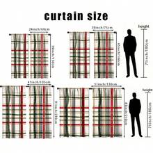 2PCS Christmas Day Curtains With Red, Green, And Yellow Checkered Lines - Simple Style, Pole Pockets To Protect Privacy, Machine Washable Polyester Holiday Decoration - Suitable For Decorating Various Scenes In Living Rooms, Study Rooms, And Bedrooms