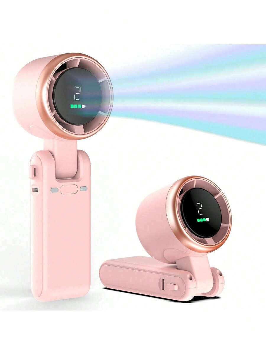 Portable Handheld Turbo Fan - 5 Gear High Speed 4000mAh Rechargeable Mini Personal Hand Fan Blow Cold Air, Battery Operated Travel Essentials, Beach Vacation, Gifts For Women, Men(Pink) - 粉色 - 查看 1