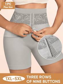 MIOTAN Plus Size Women Shapewear Panties, Floral Patchwork High Waist Tummy Control Briefs - Grey - View 4