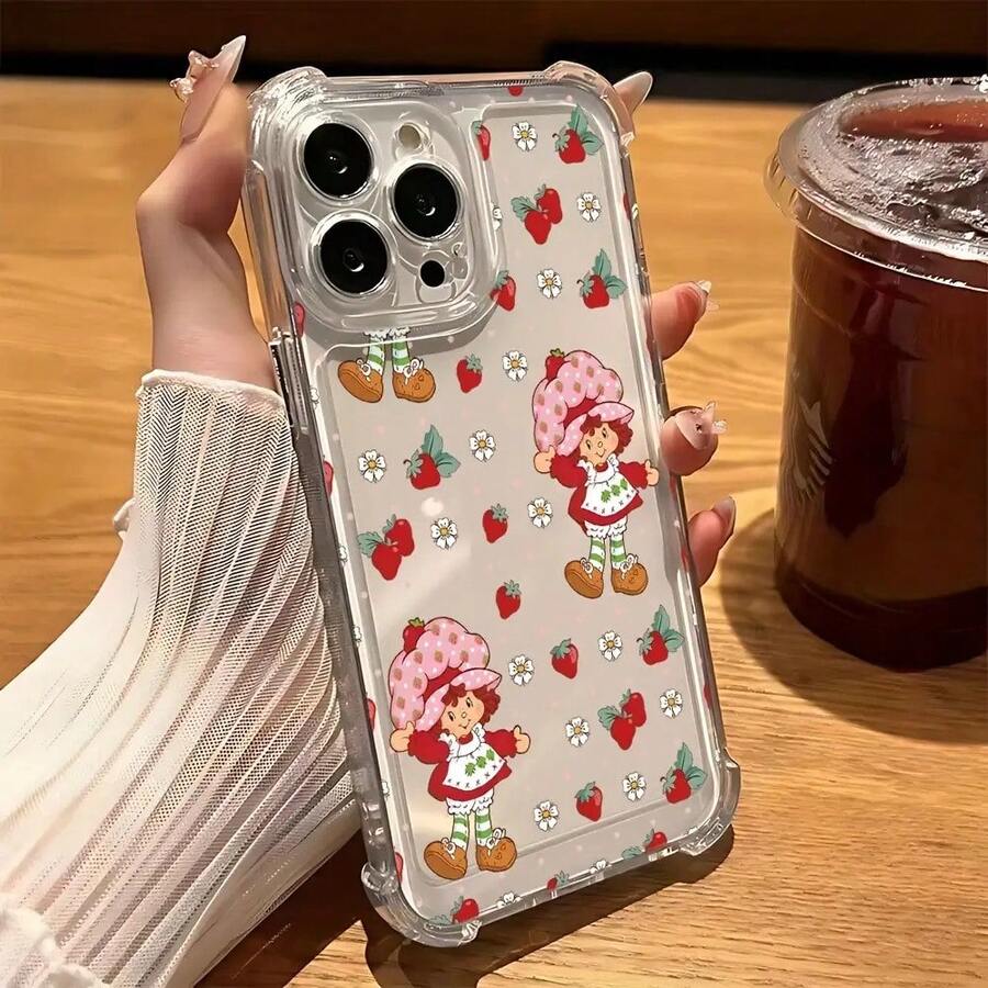 Funda de teléfono linda con arte de dibujos animados, fresa cortada, compatible con 16, 15, 14, 13, 12, 11 Pro, X, XR, XS, 8, Plus, con un trasfondo suave y transparente para protección caídas.17 17promax - transparente - Ver 1