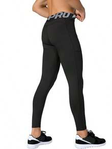 Pantalones de compresión para Hombre, Leggings Deportivos de Entrenamiento Bolsillo/sin Bolsillo - Pantalones deportivos negros - Ver 2