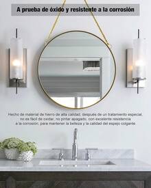 Redondo de Pared sin Agujero Vintage Dorado Redondo de Pared, Espejo de Cadena Colgante Multiusos para baño, Dormitorio, salón, etc, Decorativo clásico (Grande) - 40L x 25,5A cm - Ver 7