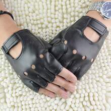 1 Pair Of New Style Open-Weave Punk Street Dance Fingerless Leather Gloves For Dance Performances, Suitable For Wearing During Halloween And Christmas Party Events - Black - View 2