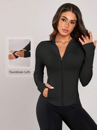 NcmRyu 1pc Women's Fashion Zipper Running Workout Fitness Yoga Outdoor Long Sleeve Sports Jacket