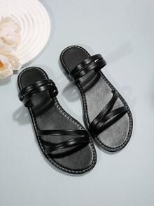 New Plus Size Women Comfortable Simple Round Toe Slip-On Flat Sandals, Casual Fashion Open Toe Slippers For Beach, Summer