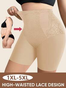MIOTAN Große Größen Shapewear Höschen für Damen mit hoher Taille und Spitze, Bauchformung, volle Abdeckung - Aprikosenfarben - Übersicht 3