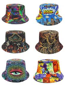 Fashionable Mushroom Printed Unisex Reversible Bucket Hat, Hip Hop Y2K Style Cap - A - View 13
