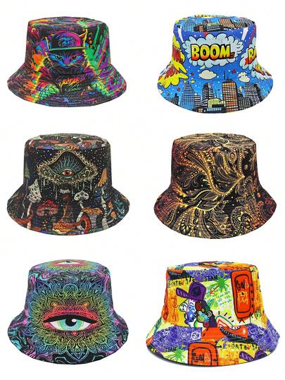 Fashionable Mushroom Print Reversible Bucket Hat, Unisex Y2K Style