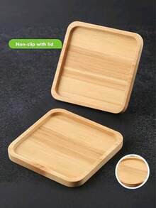 6pcs Bamboo Coaster Set With Holder, Suitable For Coffee Table, Wooden Coasters For Potted Plants, Tabletop Protection, Housewarming Gifts, Square/Round Bamboo Coasters For Flower Pots, Beverage Trays, Tabletop Plant Protection, Home Office Decor, DIY Mosaic Bamboo Coasters, Blank Pedestal Trays, Drink Coasters, Plant Coasters, Art Plates (6pcs Set, Mosaic Not Included) - Multicolor - View 4