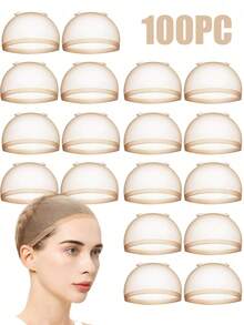 5pcs/10pcs/15pc/20PCS/30PCS/50pcs/80PCS/100pcWig Cap Inner Net - 100PCS Black Stretch Mesh Dome Wig Caps For Women, Lightweight Breathable Wig Liners For Braids, Weaving & Daily Wig Wearing - Beige - View 7