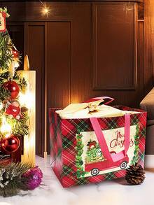 4/8pcs Large Christmas Party Bags, Reusable Red & Black Plaid Non-Woven Fabric Bags, Gift Bags With Handles, Christmas Party Supplies, 12.8*9.8*6.7 Inches