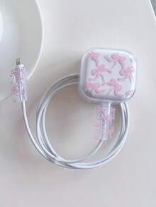 可爱蝴蝶结充电器保护壳适用于英国 20W 快速充电适配器，防摔透明保护套适用于手机、iPad、三角插头充电器 - 彩色 - 查看 4