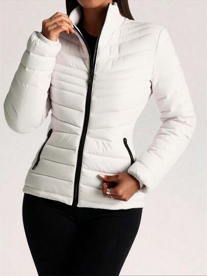 Chamarra Capitonada Mujer Resorte Lateral Forro Peluche Fino