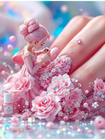 漂亮公主钻石艺术画套装工艺品贴纸幻想浪漫卡通可爱粉色花朵仙女女孩迷人手工指甲油刺绣马赛克十字绣水钻 5D DIY 图片套装家居房间墙壁装饰圣诞节节日手工玩具礼物