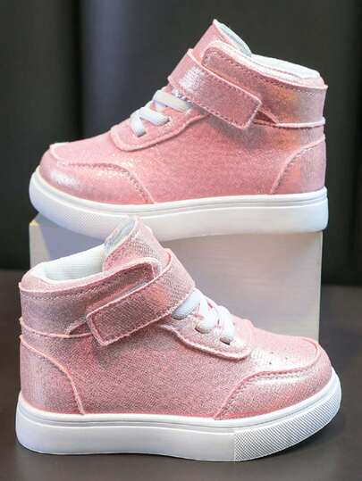 1 Par de Novos Tênis Esportivos de Cano Alto Planos para Meninas, Sapatos Casuais Infantis Resistentes ao Desgaste e Antiderrapantes, Tênis Respiráveis e Versáteis na Moda para Crianças, Adequados para Primavera e Outono