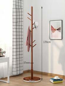 Perchero De Lujo Con Base Tipo Marmol Perchero de pie de madera maciza, perchero vertical simple para dormitorios, hogares y oficinas. Adecuado para tops de primavera y verano, - Negro - Ver 6