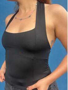 Women's Halter Cropped Top, Halter Neckline, Bare Back, Summer - 黑色 - 查看 3