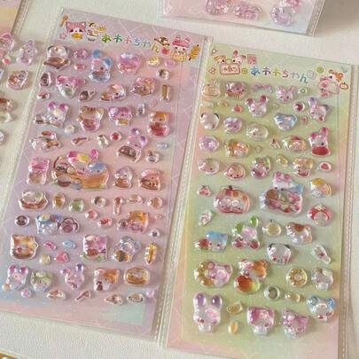 Cute Colored Bunny 3D Dropper Sticker Japanese Animal Sushi Crystal Sticker Phone Case Decoration Sticker