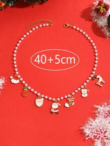 1pc Elegant Lady-Like Colorful Enamel Christmas Santa Claus, Snowman, Reindeer, Bell Pendant Necklace, Stainless Steel Chain, Adjustable Length, Suitable For Young Girls, Daily Wear, Birthday, Christmas, New Year Gift