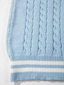 Jersey de cuello de polo con patrón de letras y números en inglés, unicolor, suelto y casual, con cuerda retorcida, lindo y juvenil, para otoño/invierno