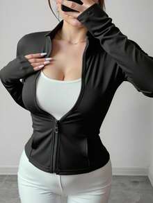 Damen Sportjacke, modische Herbst/Winter Athletik Jacke, hochdehnbar Yoga Trage Reißverschluss Rollkragen Langarm Passform Jacke, geeignet für Laufen, Training, Fitness