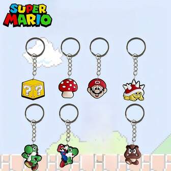  6pcs/7pcs/8pcs/10pcs Super Mario Official Licensed Classic Game Character Exquisite Keychain, Suitable For Bag Accessories, Anti-Lost Keys, Waterproof And Wear-Resistant, Room Decor, Mix And Match, Birthday, Holiday, Party Favors