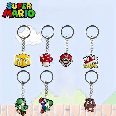 Super Mario 6pcs/7pcs/8pcs/10pcs Super Mario Official Licensed Classic Game Character Exquisite Keychain, Suitable For Bag Accessories, Anti-Lost Keys, Waterproof And Wear-Resistant, Room Decor, Mix And Match, Birthday, Holiday, Party Favors