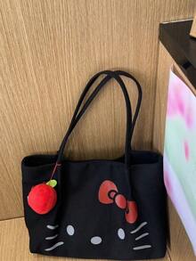 1Pc Sanrio 手提包, 大容量新款帆布包 Hello Kitty 手提包可爱学生斜跨单肩托特包, Hello Kitty KT 日系卡通帆布包, 女2025厚款新款大容量手提包, 学生通勤单肩托特包, 办公用品, 文具用品, 学校用品, 办公配件, 办公用品, 教学策略,