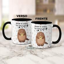 Caneca Engraçada Quem te Critica Faz teu Café? Xícara Divertida - Preto - Visão 2