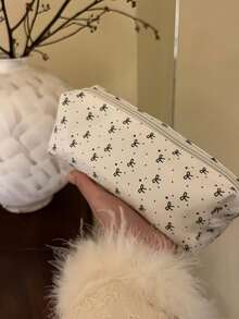 1pc Cute Large Capacity Cosmetic & Stationery Storage Bag, Bow Decor Pencil Case