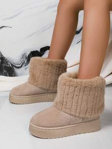Thick Sole Short Ankle Snow Boots, Platform Flat Short Shaft Winter Warm Velvet Women Shoes