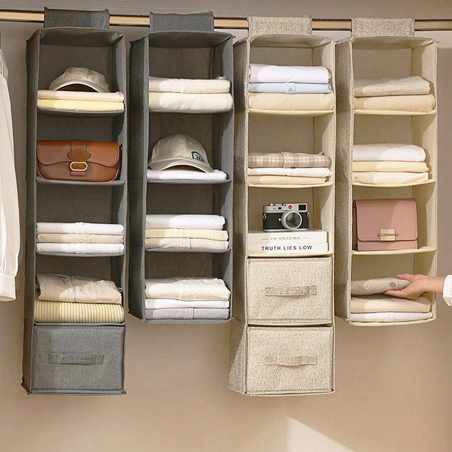 1pc Black Storage Hanging Bag, Clothes & Underwear Organizer Bag, Vertical Wardrobe Storage Bag, Durable & Washable, Dust & Moisture Proof 138 Garment Bag Storage Bags Storage For Clothes Clothes Organizer Clothes Storage Clothes Bag Packing Cubes Travel Essentials Travel Organizer - Beige - View 1