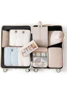 7 pièces/set + 1 pièce Grand sac de rangement de voyage, sacs de rangement étanches et portables, convient pour les voyages, les dortoirs, l'école, les vacances, avec sac à chaussures, sac à sous-vêtements, sac à chaussettes, sac à linge