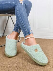 Dép đi trong nhà đế dày chống trượt ấm áp cho nữ, dép bông màu xanh lá cây cho mùa đông, giày lông - màu xanh lá - Xem 3