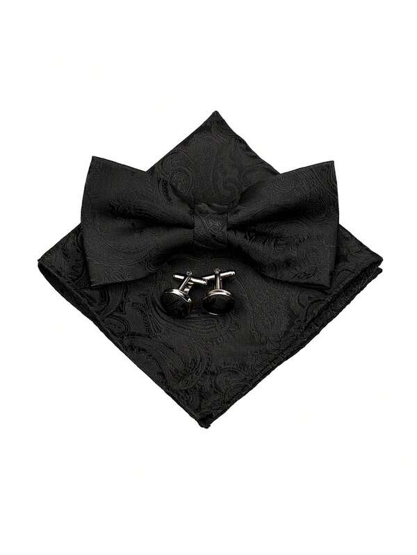 Set de 3 piezas para hombre: Pajarita, Pañuelo de bolsillo, Gemelos, Conjunto de corbata formal de jacquard