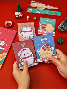 4/6本圣诞笔记本，适合学生，办公室学习笔记，圣诞老人备忘录可爱圣诞礼物留言，备忘录圣诞节组合便签 - 均碼 - 查看 7