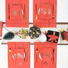 80/40/20 件 15.74 * 13 英寸一次性圣诞主题烫印餐巾,红色背景,金色圣诞快乐文字和雪花图案,适合节日聚会、圣诞派对、新年和冬季主题派对、西餐厅、咖啡馆等 - 紅色 - 查看 9