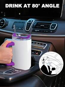 40 Oz Tumbler With Handle And Straw, 100% Leakproof Insulated Tumbler With Lid And Flexible SoftSip Straw, Cup Holder Friendly Insulated Stainless Steel Travel Mug For Iced Coffee, Tea, Hot And Cold Drink - Tay cầm màu trắng + tím - Xem 7