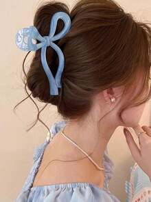 1pc Women's Acrylic Pearl Bow Hair Claw Clip, Large Size, Elegant Ponytail Holder, Suitable For Daily Use, Beach, Travel, Party, Fashion Accessory Hair Clip Fashion Hair Clutch Winter Hair Accessories