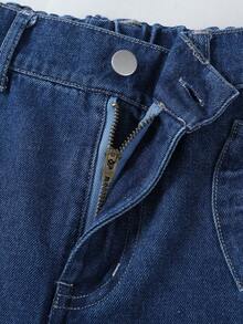 1 pezzo Jeans in denim lavaggio scuro con fiocco, stile casual retrò semplice e confortevole, nuovo per autunno/inverno, per ragazze