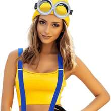 3-Piece Halloween Adult Costume Accessories Set, Includes Goggles, Yellow Knit Hat And Gloves, Unisex, Suitable For Cosplay Party - Multicolor - View 6