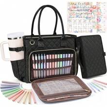 Large Bible Bag With Bible Cover Case For Women, Quilted Church Tote Bag Book Carrying Case W/Shoulder Strap,Bible Study Supplies Journaling Kit Accessories Valentines Day Christian Gift For Women Her - 黑色的 - 查看 10