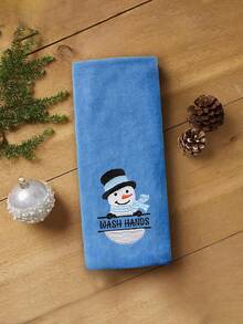 Toalha de mão super macia bordada de boneco de neve para o Natal, adequada para cozinha, decoração de banheiro e presentes, toalhas de banho para salão de beleza, esportes de hotel, itens essenciais para casa, toalha, cuidados com a pele