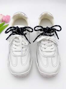 New Lacing Style Colorblock Shoelaces, White Flat Laces + Multi-Color Dotted Woven Shoelaces For Basketball Shoes, Canvas Shoes, Sneakers, Unisex