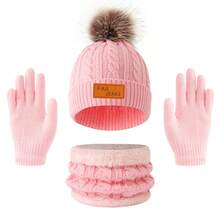 3pcs Kids Knitted Hat/Scarf/Gloves Set, 6 Colors Available, Thick & Warm Winter Outfit, Minimalist & Cute Fashion, Suitable For 3-12 Years Old Children Outdoor Hiking/Skiing And Daily Winter Wear - 3PC - View 10