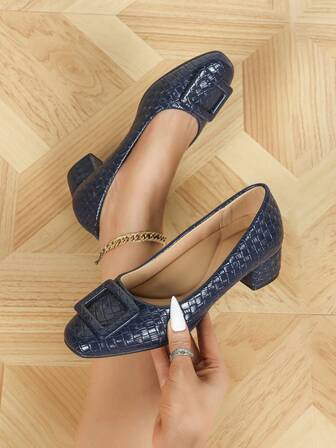 Scarpe da lavoro da donna con punta quadrata, tacco largo e comodo, suola morbida, tinta unita, tacco alto