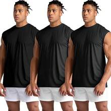 Conjunto de Camisetas Deportivas de Fitness,Chaleco Deportivo de AlgodóN para Hombre,Camiseta de Running de Secado RáPido,Adecuada para Correr,Fitness - Negro+Negro+Negro - Ver 7