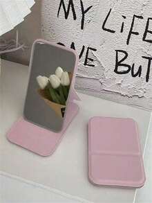 1 buc Oglindă de machiaj pliabilă portabilă cu suport reglabil, Oglindă de vanitate pliabilă compactă, Mini oglindă pliabilă, Oglindă de machiaj portabilă cu rabat, Mini oglindă de vanitate pentru înfrumusețare, Oglindă pliabilă din piele tip prințesă, Oglindă mică, Oglindă de vanitate de buzunar, Dimensiuni și culori multiple, Oglindă de vanitate pliabilă portabilă, Potrivită pentru retușuri de machiaj în deplasare, Sticlă, Nu necesită baterie