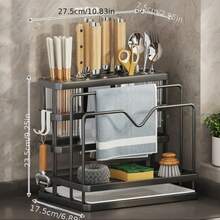 Stainless Steel Knife Holder & Kitchen Organizer Rack, All-In-One Cutting Board, Knife, Pot Lid, Utensil, Towel Holder, Rust-Resistant, Space-Saving, Easy To Clean, Durable Kitchen Accessory For Countertop/Wall